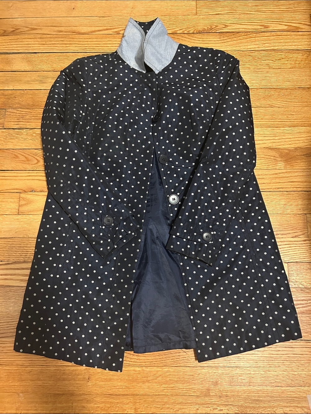 Talbots Navy Polka Dot Trench-2P